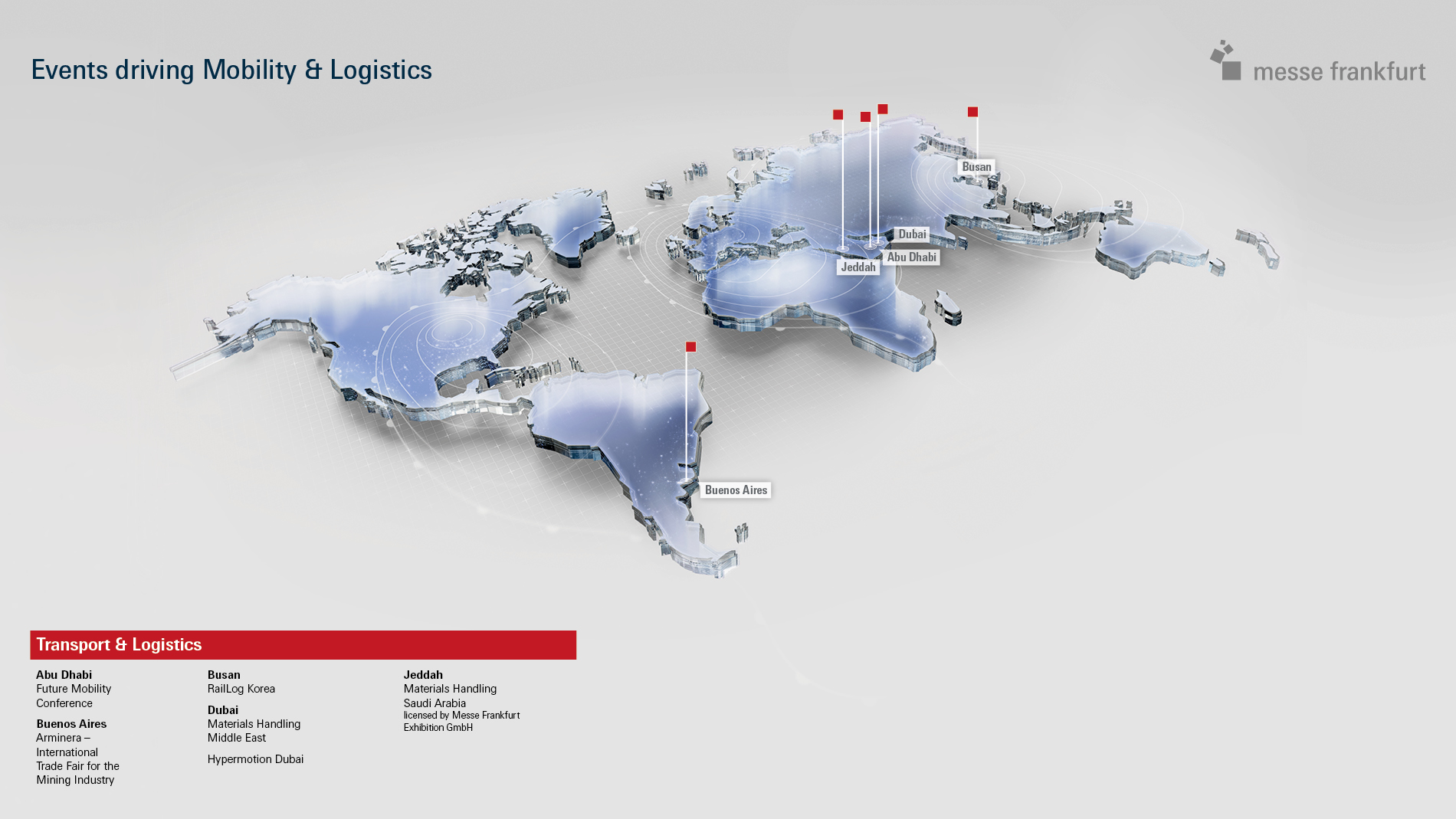 Weltkarte mit Transport & Logistics-Veranstaltungsorten